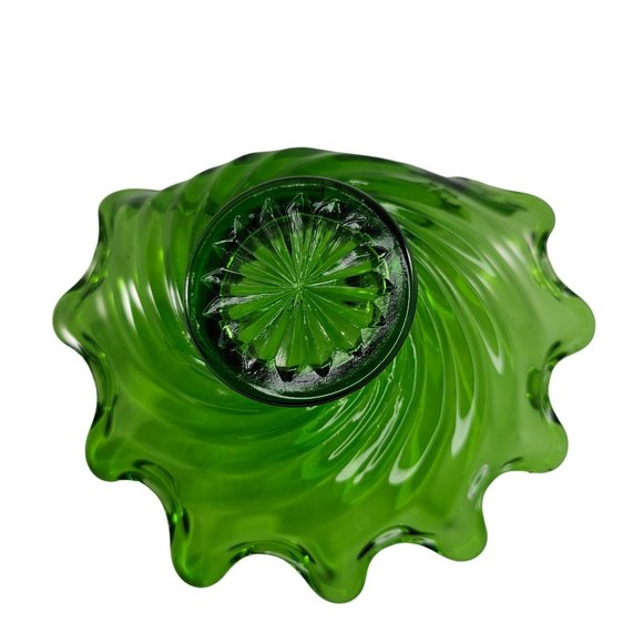 Art Glass Folded Swirl Candy Bowl Trinket Dish Green Vintage - Picture 6 of 10